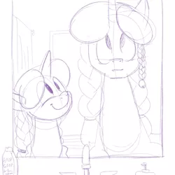 Size: 700x700 | Tagged: 4chan, artist:goat train, derpibooru import, mane swap, monochrome, oc, oc:gloomy, oc:marker pony, safe, sketch, unofficial characters only