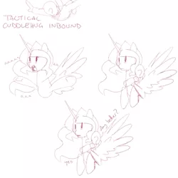 Size: 700x700 | Tagged: safe, artist:goat train, deleted from derpibooru, derpibooru import, oc, oc:anon, oc:gloomy, unofficial characters only, alicorn, human, pony, hug, monochrome, panic, princess, sketch
