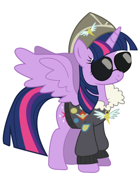 Size: 3000x4000 | Tagged: safe, artist:jordanb22, derpibooru import, commander easy glider, twilight sparkle, twilight sparkle (alicorn), alicorn, pony, testing testing 1-2-3, absurd resolution, ancient wonderbolts uniform, clothes, costume, female, jacket, mare, simple background, solo, sunglasses, transparent background, vector