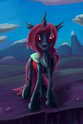 Size: 1200x1800 | Tagged: safe, artist:shade-os, derpibooru import, oc, oc:bloody melody, unofficial characters only, changeling, red changeling, solo