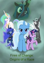 Size: 2000x2820 | Tagged: artist:midnightsonare, derpibooru import, fanfic art, princess celestia, princess luna, queen chrysalis, safe, trixie, twilight sparkle