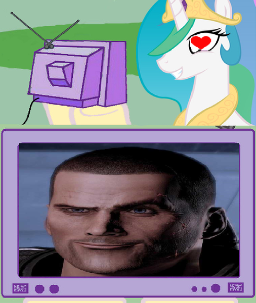 Size: 799x948 | Tagged: commander shepard, derpibooru import, exploitable meme, human, mass effect, meme, obligatory pony, princess celestia, safe, tv meme