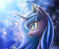 Size: 640x529 | Tagged: safe, artist:shydale, derpibooru import, princess luna, alicorn, pony, angry, animated, bust, female, floppy ears, frown, gif, glare, gritted teeth, horn, jewelry, mare, portrait, profile, regalia, s1 luna, solo, tiara
