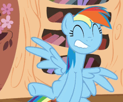 Size: 600x500 | Tagged: safe, derpibooru import, screencap, rainbow dash, testing testing 1-2-3, animated, chair, cute, dashabetes, grin, happy, irrational exuberance, lip bite, loop, out of context, rocking, solo, spread wings, stool, stooldash
