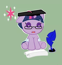 Size: 1000x1050 | Tagged: safe, artist:universual-light001, derpibooru import, twilight sparkle, pony, baby, baby pony, diaper, filly, foal, glasses, graduation cap, hat, solo