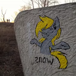 Size: 1024x1024 | Tagged: safe, artist:snow, derpibooru import, derpy hooves, pegasus, pony, female, graffiti, mare, solo