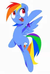 Size: 593x871 | Tagged: safe, artist:30clock, derpibooru import, rainbow dash, pegasus, pony, female, happy, looking up, mare, open mouth, raised hoof, simple background, smiling, solo, white background