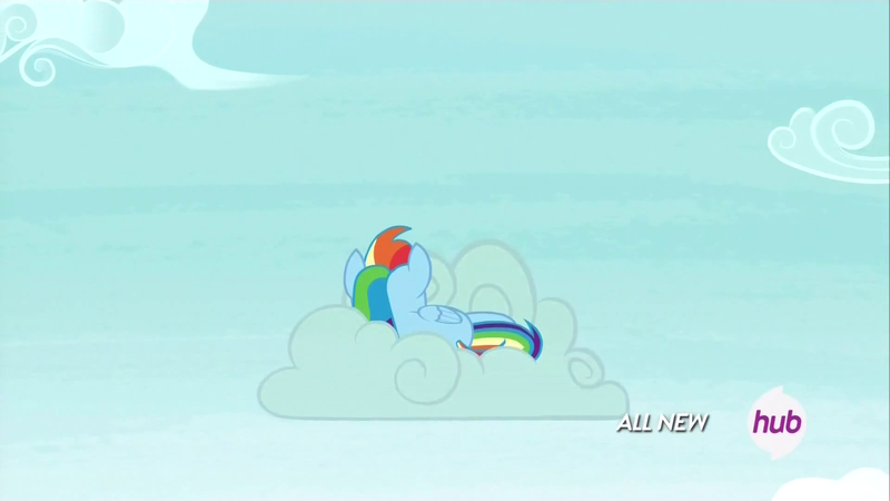 Size: 1920x1080 | Tagged: back of head, derpibooru import, hub logo, rainbow dash, safe, screencap, solo, testing testing 1-2-3