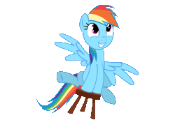 Size: 550x400 | Tagged: safe, artist:tiredbrony, derpibooru import, rainbow dash, pegasus, pony, testing testing 1-2-3, animated, chair, cute, dashabetes, female, grin, mare, rocking, simple background, smiling, solo, spread wings, stool, stooldash, tiredbrony is trying to murder us, transparent background