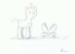 Size: 1024x739 | Tagged: artist:yeswecanstudio, crossover, derpibooru import, klaymen, monochrome, ponified, safe, the neverhood