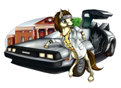 Size: 5500x4000 | Tagged: safe, artist:hengebellika, derpibooru import, oc, unofficial characters only, earth pony, pony, back to the future, car, crossover, delorean, male, solo, stallion