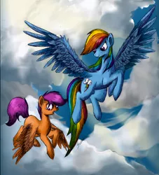 Size: 1700x1876 | Tagged: artist:suahkin, derpibooru import, rainbow dash, safe, scootaloo, scootaloo can fly