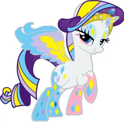 Size: 1592x1584 | Tagged: safe, artist:the-singing-duckie, derpibooru import, edit, rarity, alicorn, pony, 1000 hours in ms paint, ms paint, race swap, rainbow power, raricorn, solo