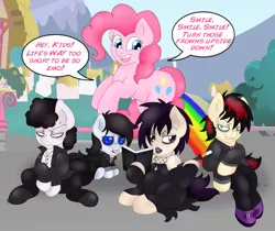 Size: 2400x2020 | Tagged: artist:blackbewhite2k7, chubby, crossover, goth, henrietta, pinkie pie, ponified, rainbow, safe, saturated, smile smile smile, south park, south park: the stick of truth