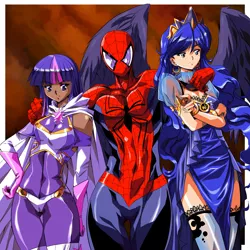 Size: 2500x2500 | Tagged: amethyst sorceress, artist:hinomars19, breasts, crossover, crossover shipping, dark skin, derpibooru import, human, humanized, love triangle, princess luna, shipping, spiderluna, spider-man, spider-man gets all the mares, spiders and magic: rise of spider-mane, spidertwi, suggestive, twilight sparkle, winged humanization