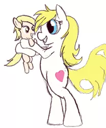 Size: 303x365 | Tagged: artist:woox, aryanbetes, blonde, cute, derpibooru import, female, flockmod, foal, holding up, infant, mother, nazi, oc, oc:aryanne, oc:dizzy cream, safe, unofficial characters only