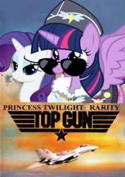 Size: 1059x1500 | Tagged: safe, derpibooru import, edit, commander easy glider, rarity, twilight sparkle, twilight sparkle (alicorn), alicorn, pony, testing testing 1-2-3, ancient wonderbolts uniform, bomber jacket, f-14 tomcat, female, fighter plane, jet, mare, movie poster, parody, plane, top gun