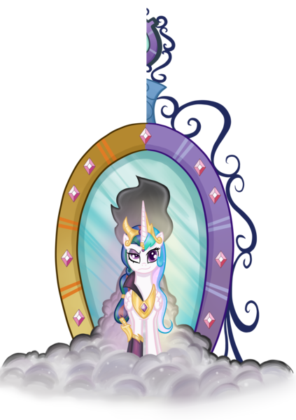 Size: 4564x6480 | Tagged: absurd resolution, artist:thecheeseburger, derpibooru import, evil celestia, idw, king sombra, mirror, mirror universe, princess celestia, reflections, safe, spoiler:comic