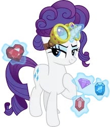 Size: 5643x6500 | Tagged: safe, artist:theshadowstone, derpibooru import, rarity, pony, unicorn, absurd resolution, alternate hairstyle, fire ruby, gem, glowing horn, goggles, magic, simple background, solo, telekinesis, transparent background, vector