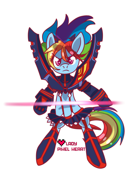 Size: 1429x1822 | Tagged: artist:ladypixelheart, derpibooru import, erica mendez, kill la kill, parody, rainbow dash, ryuko matoi, safe, senketsu, solo, voice actor joke