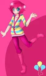 Size: 600x999 | Tagged: artist:underwaterteaparty, bubble berry, derpibooru import, gumboots, human, humanized, pinkie pie, rule 63, safe, solo
