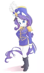 Size: 600x980 | Tagged: ambiguous facial structure, ancient wonderbolts uniform, anthro, artist:mow, boots, clothes, derpibooru import, hat, pixiv, rarity, safe, sgt. rarity, shako, shoes, simple background, solo, testing testing 1-2-3, uniform, white background