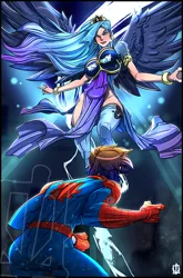 Size: 467x709 | Tagged: artist:kamina1978, clothes, crossover, derpibooru import, human, humanized, peter parker, princess luna, safe, spiderluna, spider-man, spiders and magic: rise of spider-mane, stockings, thigh highs, winged humanization