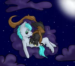 Size: 667x593 | Tagged: safe, artist:nekodorei, derpibooru import, oc, unofficial characters only, pegasus, pony, blushing, cloud, cloudy, cuddling, cute, eyes closed, nekodorei, night, on back, pixel art, sky, sleeping, smiling, snuggling, unshorn fetlocks