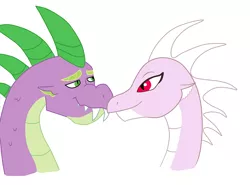 Size: 764x565 | Tagged: artist needed, safe, derpibooru import, spike, oc, oc:huffy, fanfic, adult spike, canon x oc, dragoness, female, huffy, it takes a village, male, older, older spike, shipping, spikezilla, straight