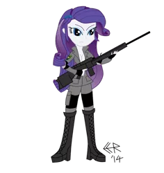 Size: 868x921 | Tagged: safe, artist:ekimelrico, derpibooru import, rarity, equestria girls, boots, hunter, konami, metal gear, metal gear solid, sniper wolf, solo, weapon