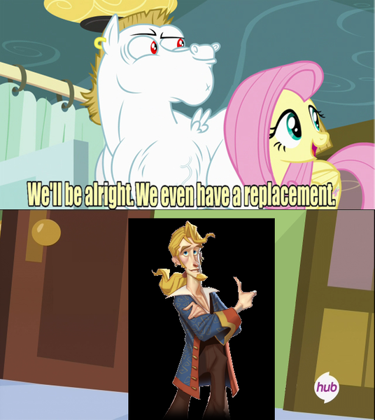 Size: 640x716 | Tagged: 1000 hours in ms paint, bulk biceps, derpibooru import, exploitable meme, fluttershy, guybrush threepwood, meme, monkey island, ms paint, replacement meme, safe