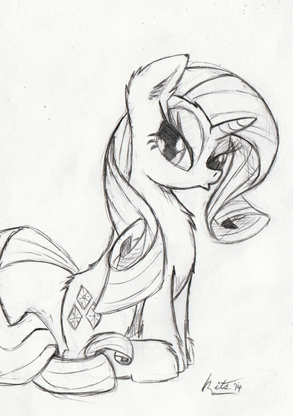 Size: 439x624 | Tagged: artist:kittyhawk-contrail, derpibooru import, duckface, grayscale, monochrome, rarity, safe, solo