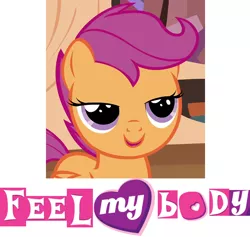 Size: 756x716 | Tagged: bedroom eyes, derpibooru import, expand dong, exploitable meme, implied foalcon, meme, scootaloo, solo, suggestive