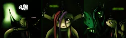 Size: 1664x512 | Tagged: semi-grimdark, artist:zoarvek, derpibooru import, princess cadance, queen chrysalis, changeling, changeling queen, pony, comic:the conquering of love, fanfic:the conquering of love, bondage, chains, comic, crying, dark, dungeon, fanfic art, female, magic suppression, mare, shackles, taunt