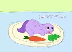 Size: 1375x994 | Tagged: artist:carpdime, carrot, derpibooru import, fluffy pony, pea, plate, pony as food, pretend, safe, solo