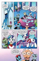 Size: 636x978 | Tagged: safe, derpibooru import, idw, lexicon, shining armor, twilight sparkle, twilight sparkle (alicorn), ponified, alicorn, crystal pony, pony, spoiler:comic, spoiler:comicff4, cameo, charles carson, colored hooves, comic, crystal empire, downton abbey, dr. forrester, female, glasses, idw advertisement, luigi, male, mare, mario, mystery science theater 3000, official comic, pearl forrester, preview, speech bubble, stallion, super mario bros., tv's frank