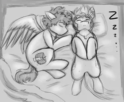 Size: 646x535 | Tagged: achievement hunter, artist:deyogee, bed, derpibooru import, gavin free, michael jones, monochrome, oc, rooster teeth, safe, sketch, sleeping, unofficial characters only