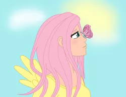 Size: 1466x1130 | Tagged: artist:redjanuary, butterfly, derpibooru import, fluttershy, human, humanized, safe, solo, winged humanization