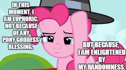 Size: 480x269 | Tagged: aalewis, derpibooru import, editor:dtavs.exe, euphoric, fedora shaming, image macro, meme, pinkie pie, safe, screencap, solo, testing testing 1-2-3