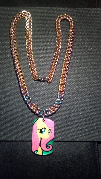 Size: 1836x3264 | Tagged: safe, artist:thegiantsnoll, derpibooru import, fluttershy, chainmail, necklace, photo