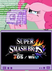 Size: 428x581 | Tagged: derpibooru import, exploitable meme, meme, nintendo, obligatory pony, pinkie pie, pinkie pie wants reggie in super smash bros., reggie fils-aime, sad, safe, super smash bros., super smash bros. 4, text, tv meme