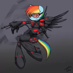 Size: 1303x1302 | Tagged: anthro, armor, artist:sandwich-anomaly, brotherhood of nod, command and conquer, derpibooru import, goggles, laser gun, powered exoskeleton, rainbow dash, safe, science fiction, solo, tiberium wars, unguligrade anthro