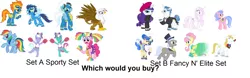 Size: 2248x704 | Tagged: safe, derpibooru import, caesar, fancypants, fleetfoot, fleur-de-lis, fluttershy, gilda, lilac sky, pinkie pie, prince blueblood, rainbow dash, rarity, royal ribbon, sapphire shores, soarin', spitfire, spring step, sunlight spring, gryphon, bronybait, idea, question, stock vector, would you buy this