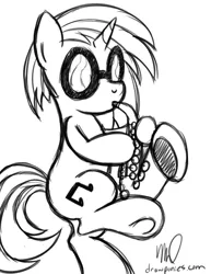 Size: 786x1017 | Tagged: safe, artist:drawponies, derpibooru import, vinyl scratch, pony, unicorn, drawing, monochrome, sketch, solo, vinyl sax