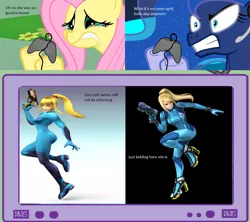 Size: 1126x1000 | Tagged: angry, comparison, derpibooru import, exploitable meme, fluttershy, gamer luna, gamershy, joke, meme, metroid, obligatory pony, princess luna, sad, safe, samus aran, super smash bros., super smash bros. 4, super smash bros. brawl, tv meme, zero suit samus