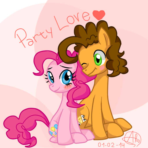 Size: 512x512 | Tagged: safe, artist:nekomash, derpibooru import, cheese sandwich, pinkie pie, blushing, cheesepie, female, heart, love, male, shipping, smiling, straight, wink