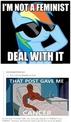 Size: 511x867 | Tagged: anti-feminism, background pony strikes again, drama, feminism, rainbow dash, safe, spider-man, text, tumblr, vulgar