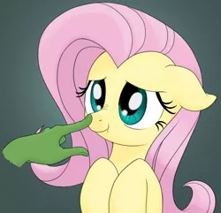 Size: 766x739 | Tagged: safe, artist:rainbow-dosh, artist:stoic5, derpibooru import, fluttershy, oc, oc:anon, human, pony, boop, cute, disembodied hand, female, floppy ears, hand, mare, scrunchy face, shyabetes, smiling
