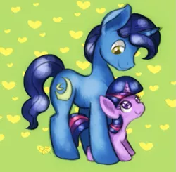 Size: 613x600 | Tagged: safe, artist:chiuuchiuu, derpibooru import, night light, twilight sparkle, father and daughter, filly, younger