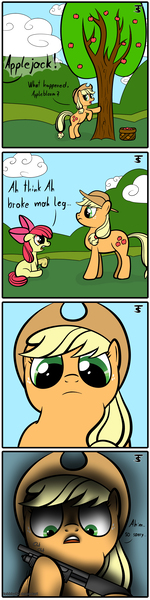 Size: 2000x8000 | Tagged: apple bloom, applejack, artist:tobbby92, broken leg, comic, dark comedy, derpibooru import, euthanasia, gun, imminent death, imminent murder, injured, semi-grimdark, shotgun, this will end in tears, this will end in tears and/or death